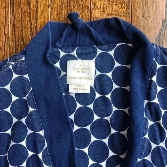 Kate Spade Women’s XS/S Cotton-Blend Navy Blue Polka Dot Robe - Picture 2 of 10